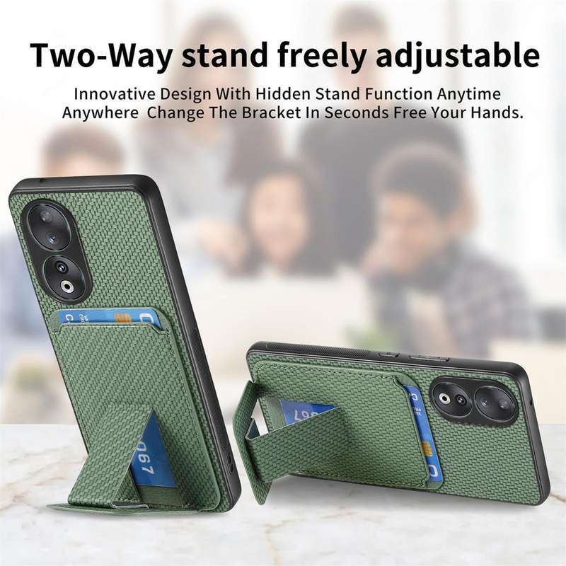 For Huawei Nova 9 SE Carbon Fiber Card Bag Fold Stand Phone Case(Green)