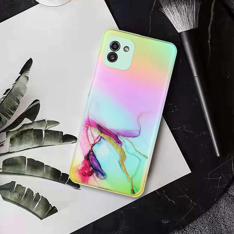 For Samsung Galaxy A03 Laser Marble Pattern Clear TPU Phone Case(Green)