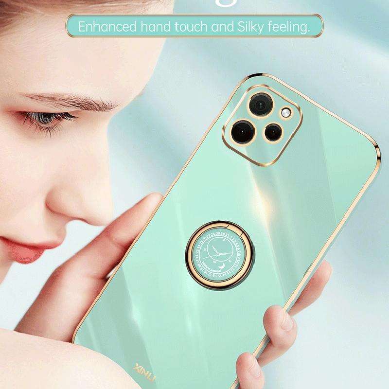 For Huawei nova Y61 XINLI Straight Edge 6D Electroplate TPU Phone Case with Ring Holder(Cherry Pu...