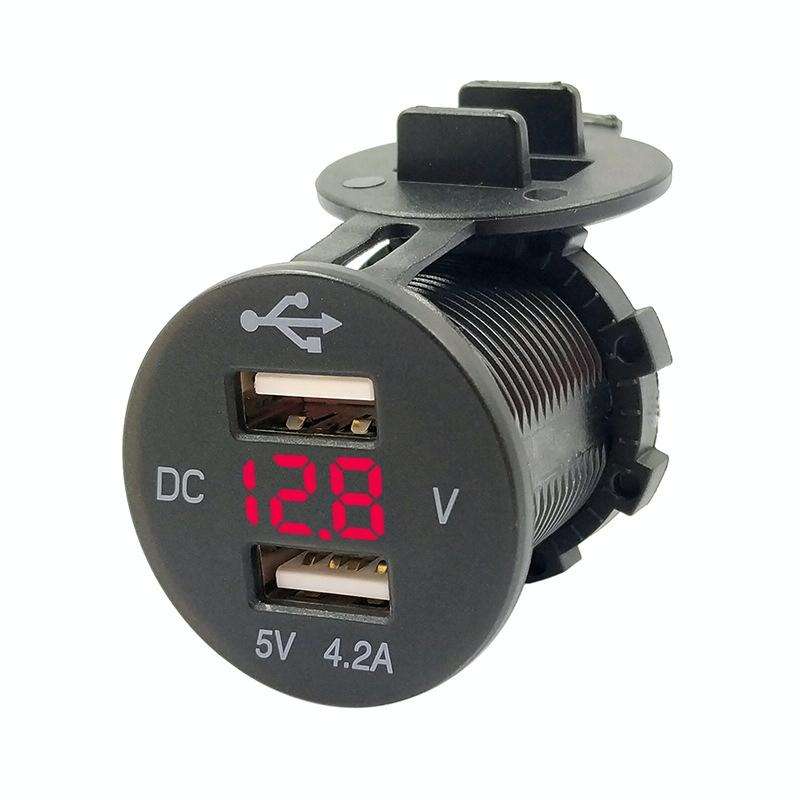 4.2A Dual USB With Voltage Display Mobile Phone Charger Socket Power Supply 12V Car Motorcycle(Re...