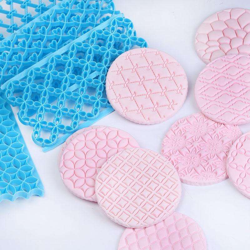 2 PCS Cake Fondant Tool Heart Shaped Diamond Texture Plaid Overpass Quyi Seal Printing Mould(Smal...
