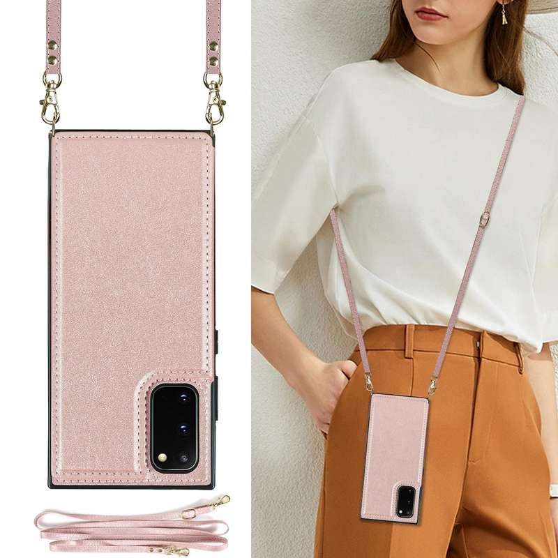 For Samsung Galaxy Note20 Cross-body Square Double Buckle Flip Card Bag TPU+PU Case with Card Slo...