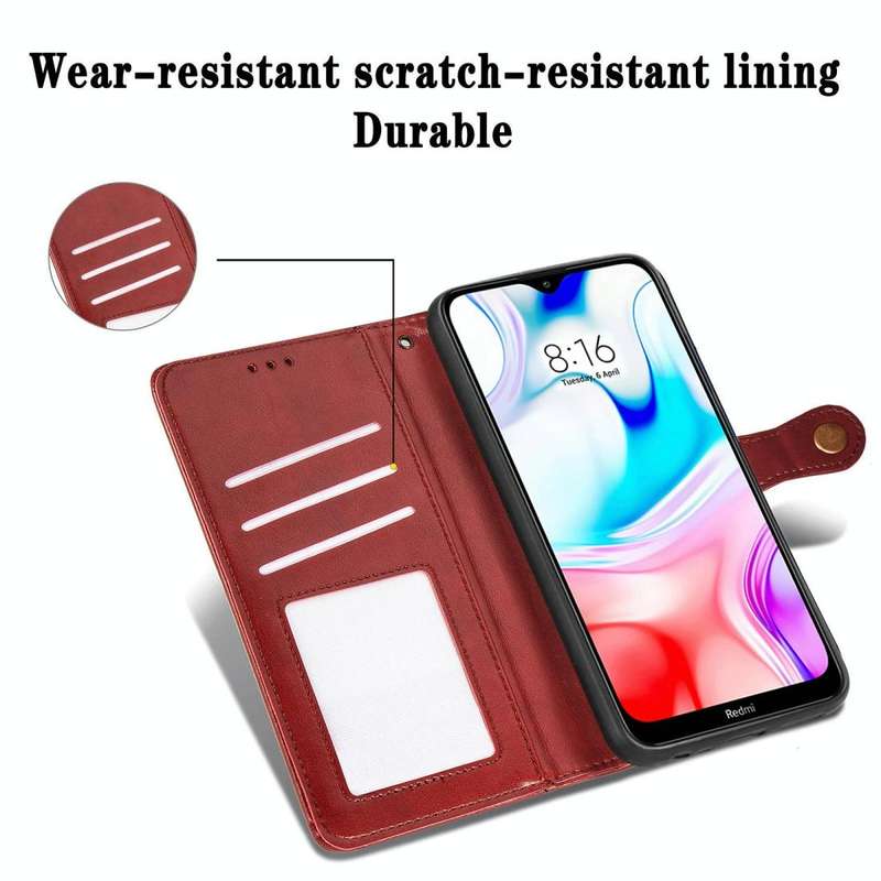 For Xiaomi Redmi 8 Retro Solid Color Leather Buckle Phone Case with Lanyard & Photo Frame & Card ...
