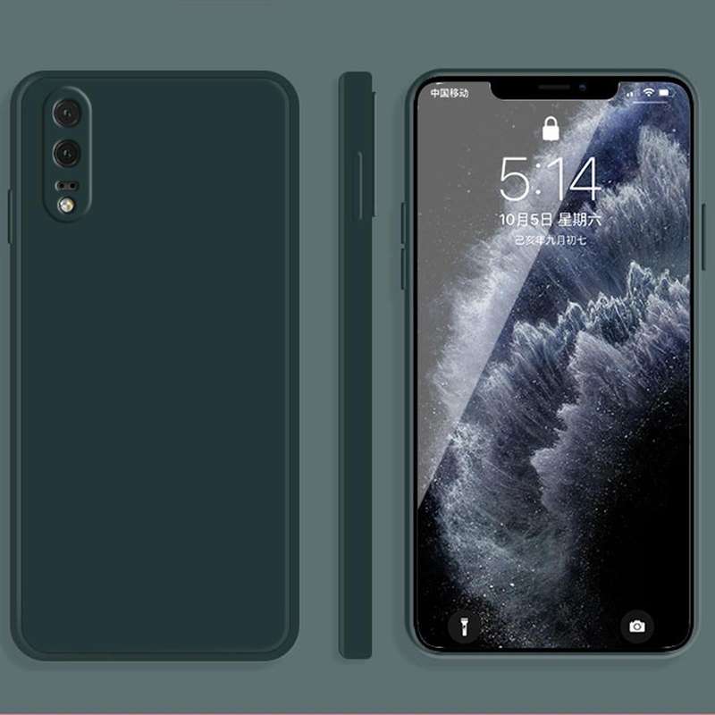 For Huawei P20 Solid Color Imitation Liquid Silicone Straight Edge Dropproof Full Coverage Protec...