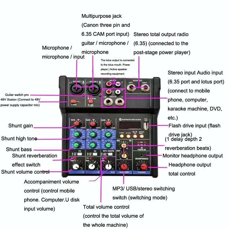 G4-M1 4-way Mixer with Wireless Microphone Effect Device Small K Song Recording Bluetooth Mixer
