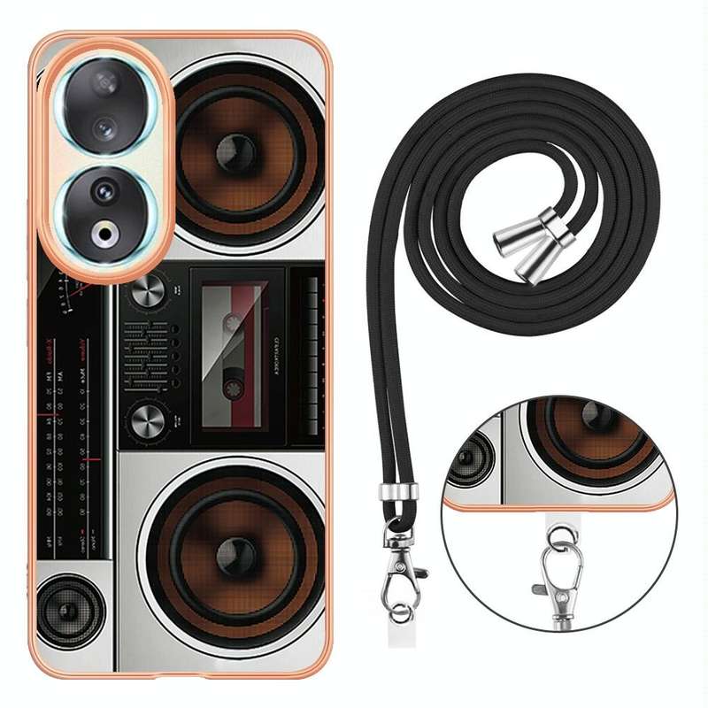 For Honor 90 Electroplating Dual-side IMD Phone Case with Lanyard(Retro Radio)