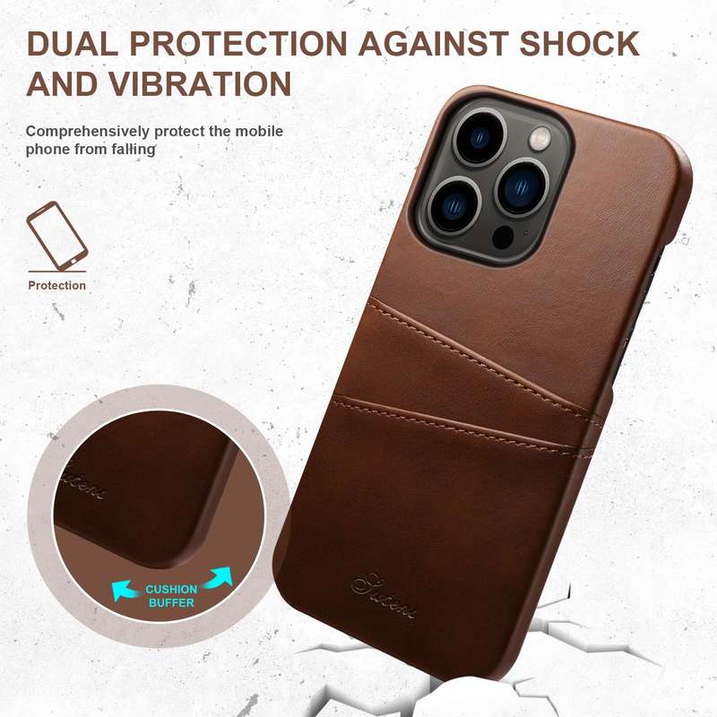 For iPhone 14 Pro Max Suteni Calf Texture Card Slots Phone Case (Brown)