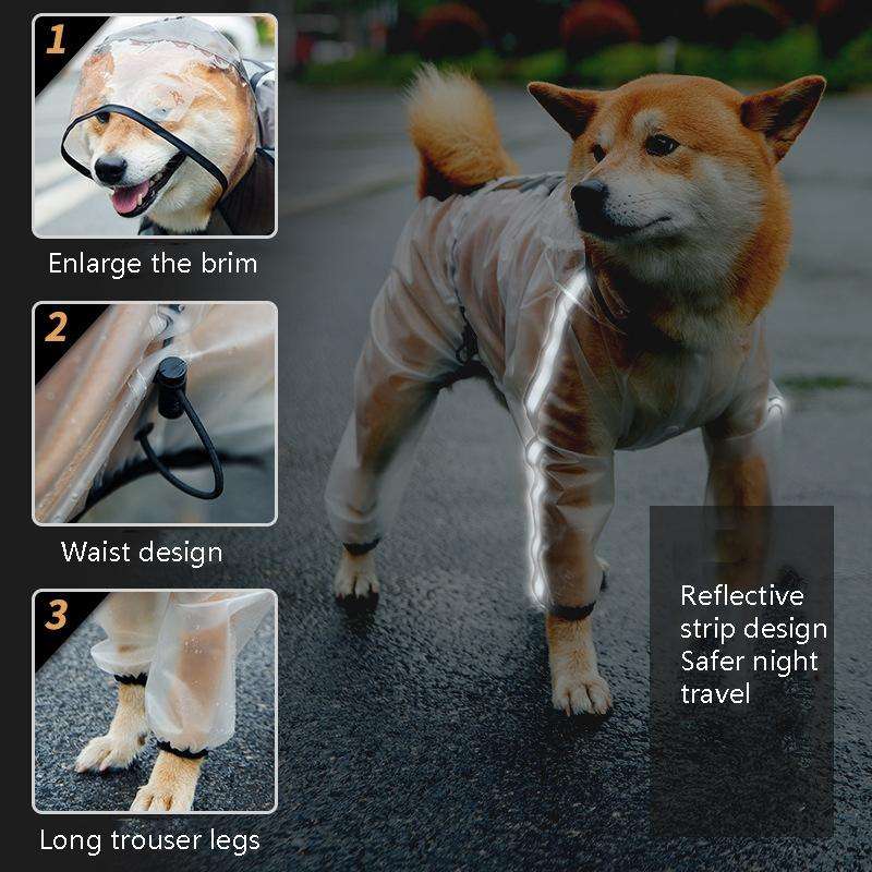 Dog Raincoat Four Foot Waterproof Transparent Reflective Poncho, Size: L(Matte White)