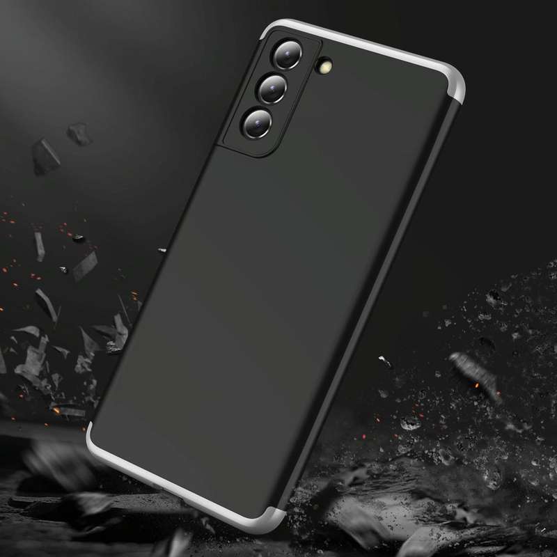 For Samsung Galaxy S21 FE GKK Three Stage Splicing Full Coverage PC Case(Black Silver)