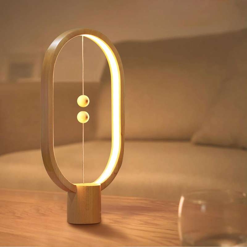 Beech Wood Balance Lamp LED Night Light USB Powered Bedroom Office Table Night Lamp Novel Light H...