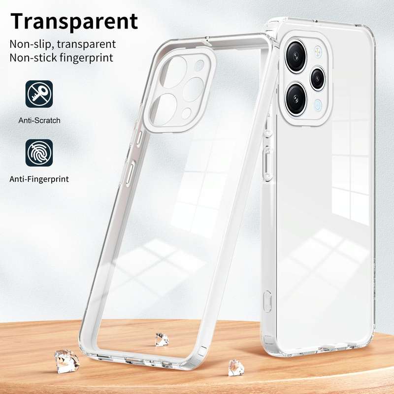 For Xiaomi Redmi 12 3 in 1 Clear TPU Color PC Frame Phone Case(White)