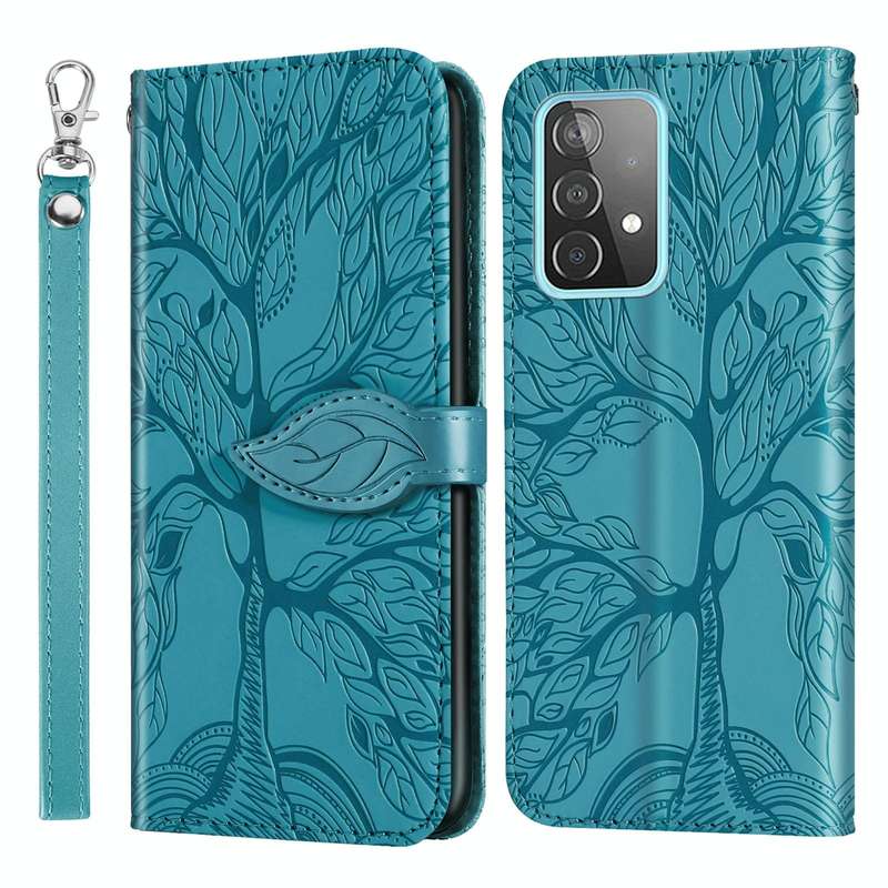 For Samsung Galaxy A33 5G Life of Tree Embossing Leather Phone Case(Blue)