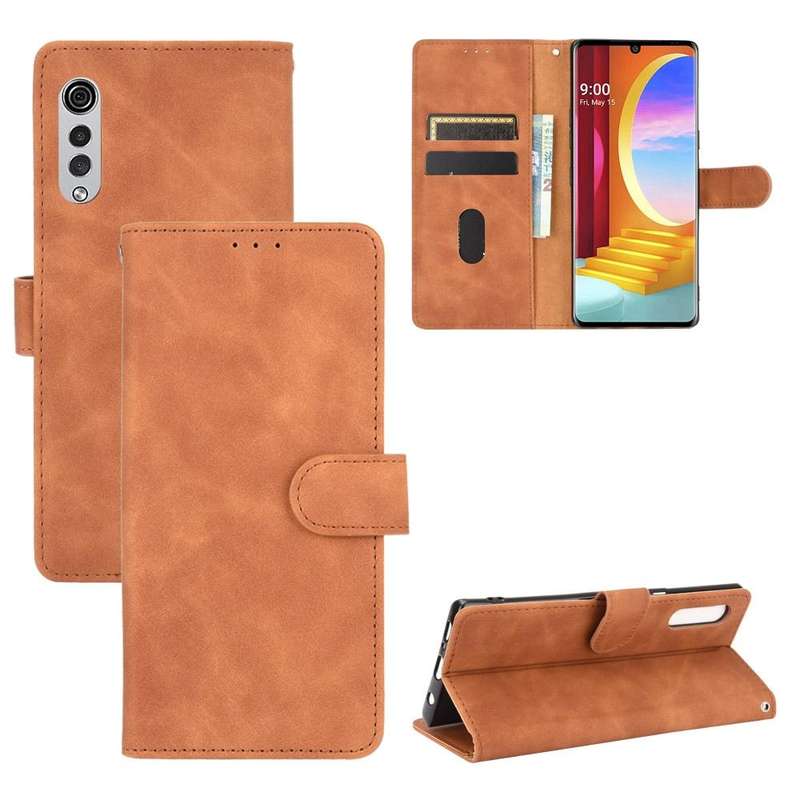 For LG Velvet Solid Color Skin Feel Magnetic Buckle Horizontal Flip Calf Texture PU Leather Case ...