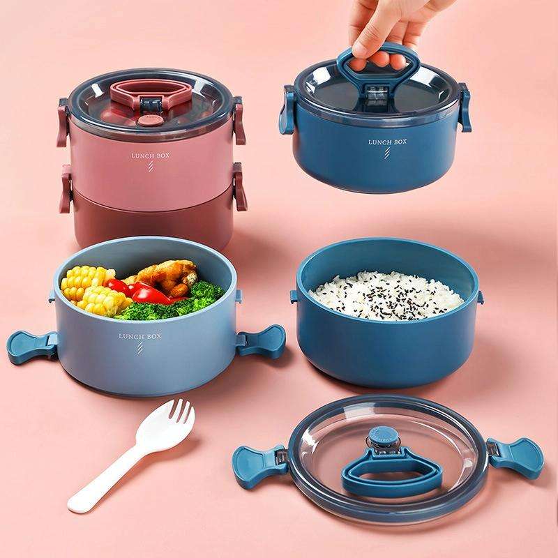 Round Portable Insulation Partitioned Lunch Box Student Office Workers Heated Microwave Oven Bent...