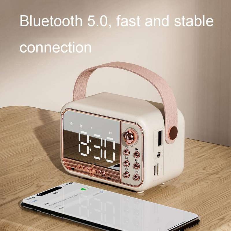 S11 Handheld Retro Alarm Clock Bluetooth Speaker Desktop Portable Clock(Pink)