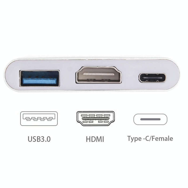 USB-C / Type-C 3.1 Male to USB-C / Type-C 3.1 Female & HDMI Female & USB 3.0 Female Adapter(Silver)