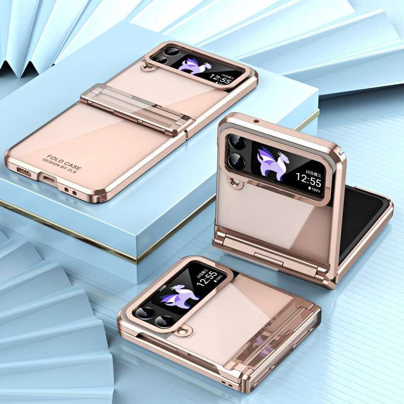 For Samsung Galaxy Z Flip4 5G Electroplating Phantom Series PC Folding Case with Hinge(Rose Gold)