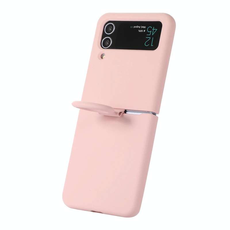 For Samsung Galaxy Flip 4 Silicone Integrated Ring Buckle Phone Case(Pink)