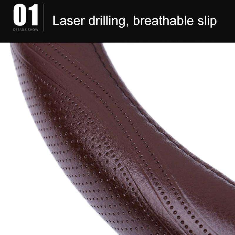 Universal Car Genuine Leather Pinhole Steering Wheel Cover, Diameter: 38cm(Grey)