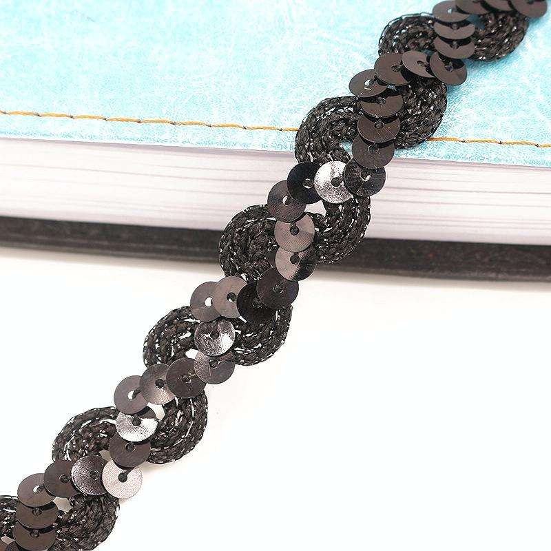 ZP0003015 Wave Shape Sequins Lace Belt DIY Clothing Accessories, Length: 25m, Width: 1.5cm(Black)