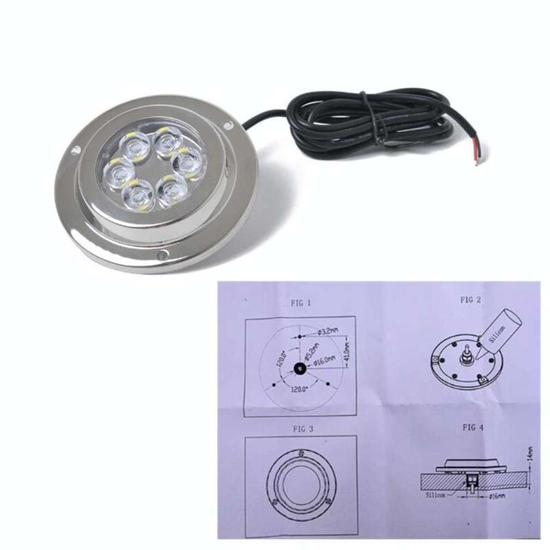 DC 10-30V 12W IP68 316 Stainless 6 LEDs White Light Underwater Light Boat High Power Bright for M...