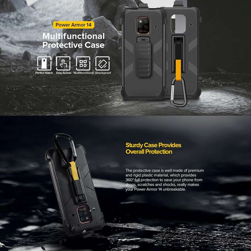 For Ulefone Power Armor 14 Pro Ulefone Back Clip Phone Case with Carabiner(Black)
