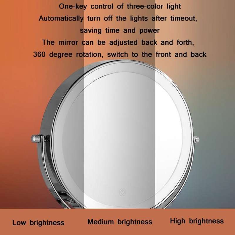 8 Inch Wall-Mounted Double-Sided Makeup Mirror LED Three-Tone Light Bathroom Mirror, Colour:USB C...