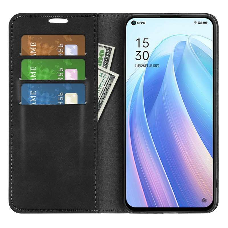 For OPPO Reno 7 5G Retro-skin Magnetic Suction Leather Phone Case(Black)
