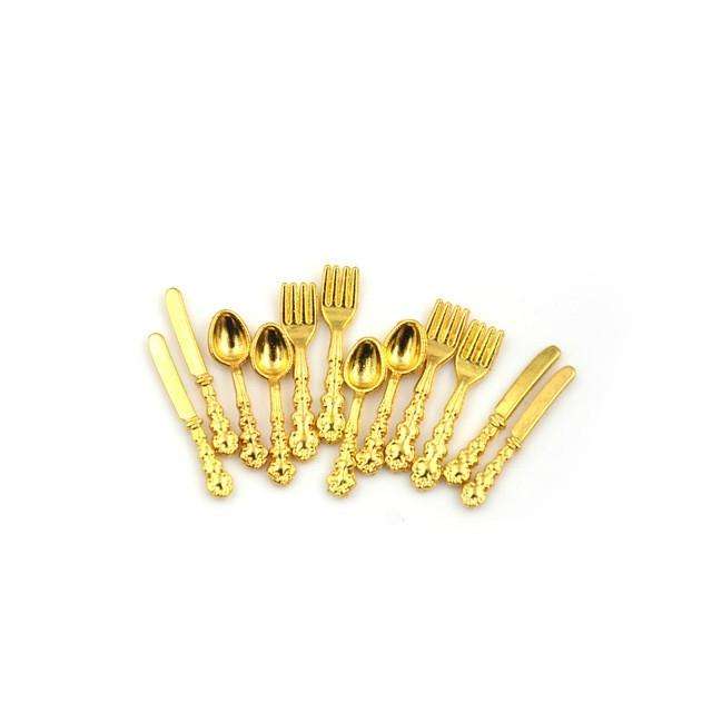 12 PCS / Set Simulation Kitchen Food Furniture Toys Dollhouse Miniature Accessories 1:12 Fork Kni...