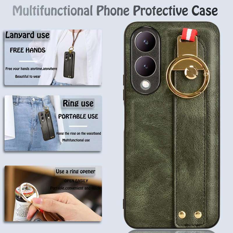 For vivo Y17s 4G Wristband Leather Back Phone Case(Green)