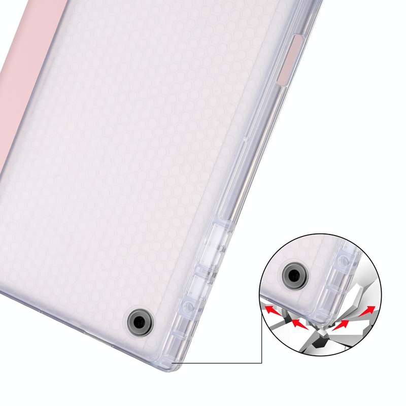 For Samsung Galaxy Tab A8 X200 Smart 3-folding Transparent Honeycomb TPU + Leather Tablet Case(Pink)