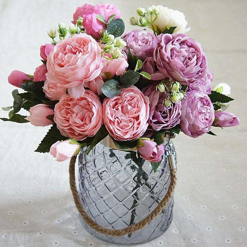 5 PCS Artificial Rose Flowers Small Bouquet Flores Home Party Wedding Fake Flower Decoration(Mage...