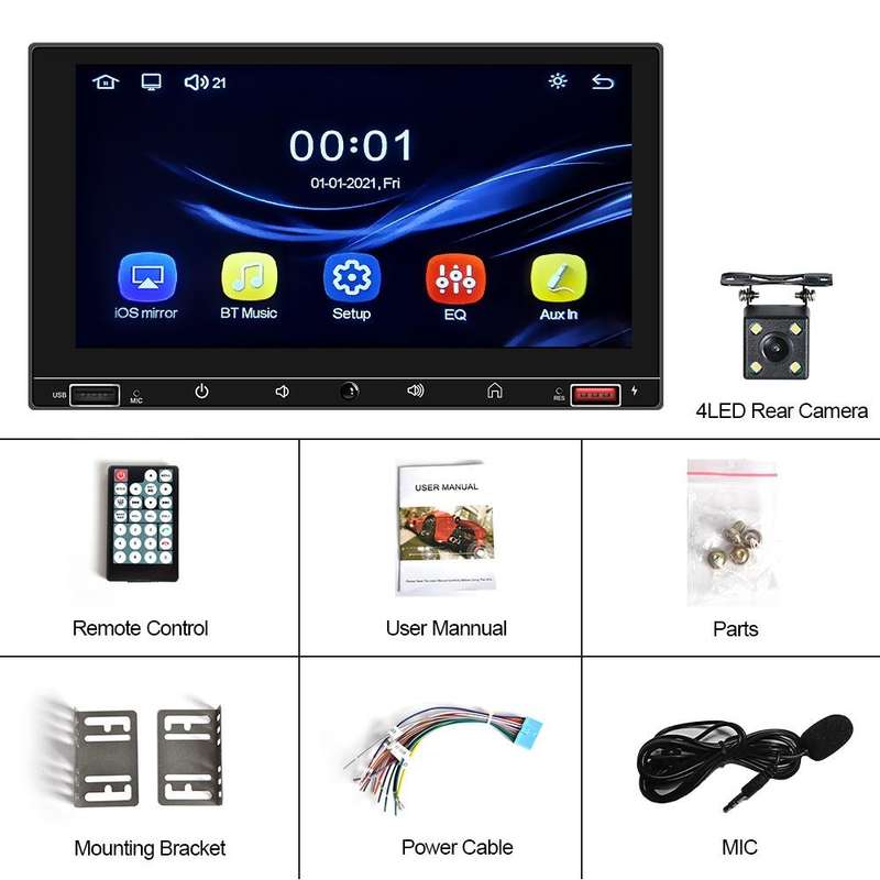 A2916 7 inch Dual-spindle Universal MP5 Car Carplay MP4 Player, Style: Standard+4 Light Camera