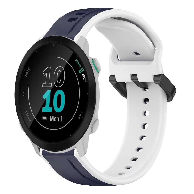 For Garmin Forerunner 55 20mm Convex Loop Two-Color Silicone Watch Band(Midnight Blue+White)