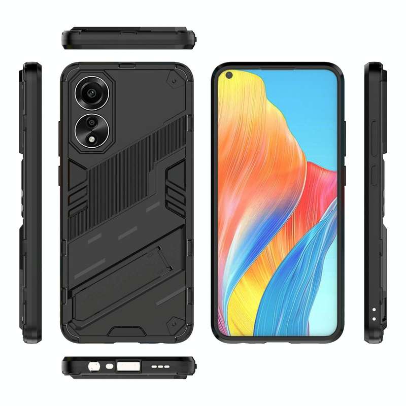 For OPPO A78 4G Punk Armor 2 in 1 PC + TPU Phone Case with Holder(Black)