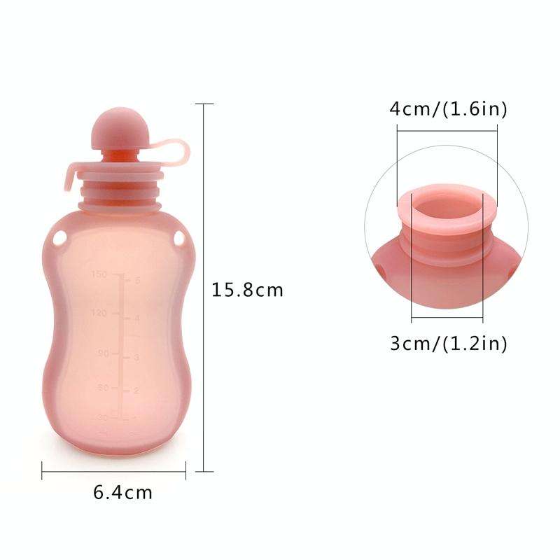 150ml Reusable Silicone Baby Food Pouches Refillable Squeeze Storage Containers(Pink)