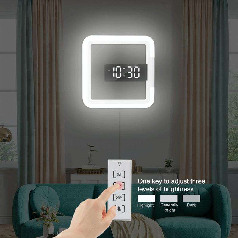 TS-S28-W Multifunctional Square RGB Thermometer Digital Alarm Clock LED Mirror Hollow Wall Clock