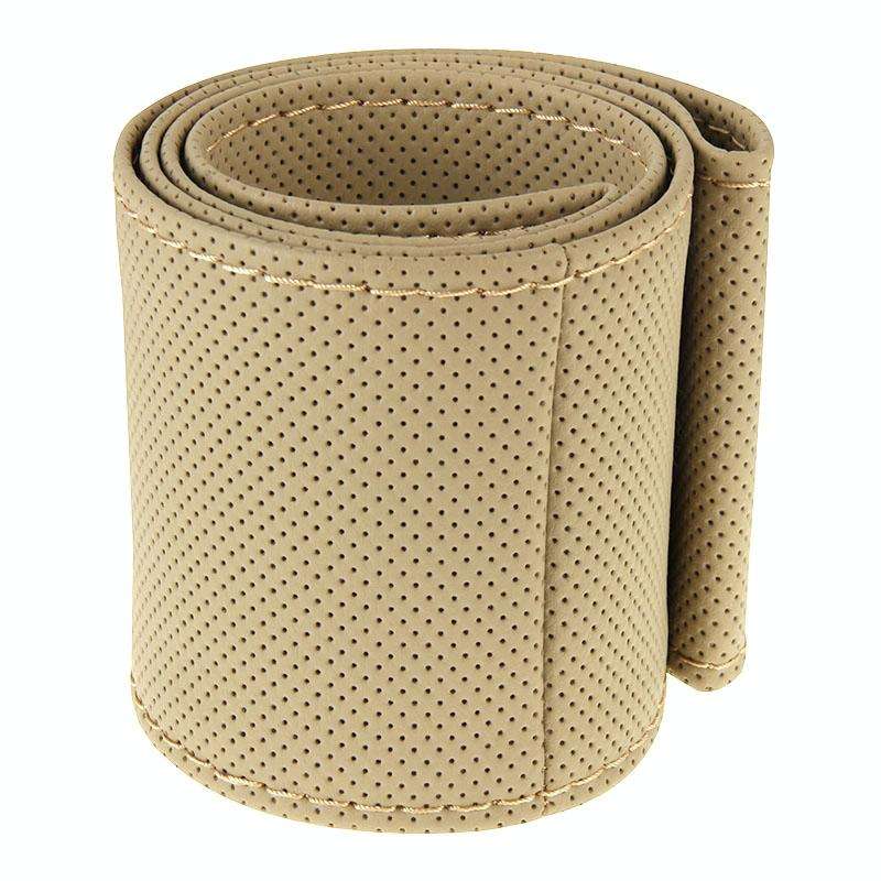 Leather Steering Wheel Cover With Needle and Thread, Size: 54x10.5cm (Beige)