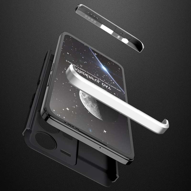 For vivo Y35 2022 GKK Three Stage Splicing Full Coverage PC Phone Case(Black Silver)
