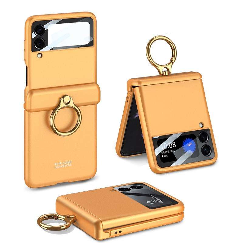 For Samsung Galaxy Z Flip3 5G GKK Magnetic Hinged Flip Case with Ring Holder(Orange)