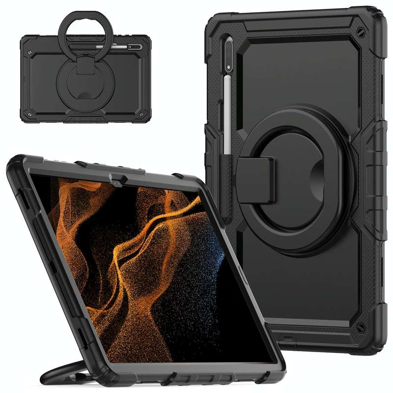 For Samsung Galaxy Tab S8 Ultra Bracelet Holder Silicone + PC Tablet Case(Black)