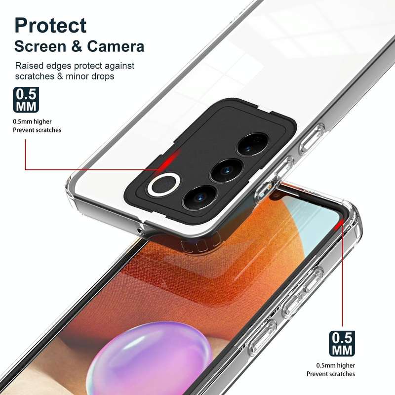 For vivo V27 3 in 1 Clear TPU Color PC Frame Phone Case(Black)