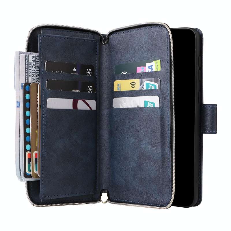 For Samsung Galaxy A23 9 Card Slots Zipper Wallet Bag Leather Phone Case(Blue)