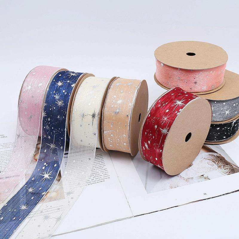 Starry Sky Yarn Ribbon Gift Box Packaging Bow Tie Ribbon, Specification: 2.5CM(Black)