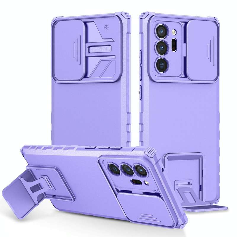 For Samsung Galaxy Note20 Ultra Stereoscopic Holder Sliding Camshield Phone Case(Purple)
