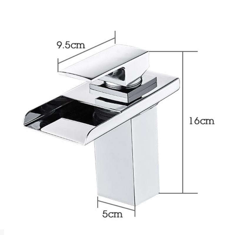LED Three Lights Hot Cold Water Faucet Bathroom Waterfall Faucet CN Plug(Black)
