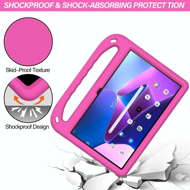 For Lenovo Tab M10 Plus 10.6 3rd Gen 2022 Handle EVA Shockproof Tablet Case with Holder(Rose Red)