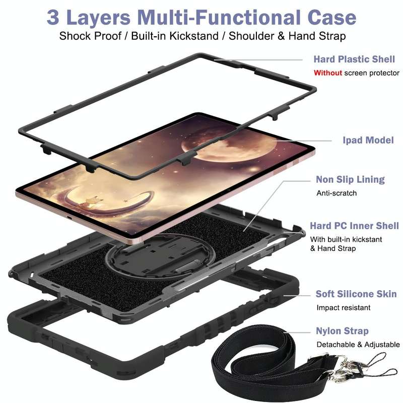 For Samsung Galaxy Tab A7 Lite 360 Degree Rotation Contrast Color Silicone + PC Tablet Case(Black)