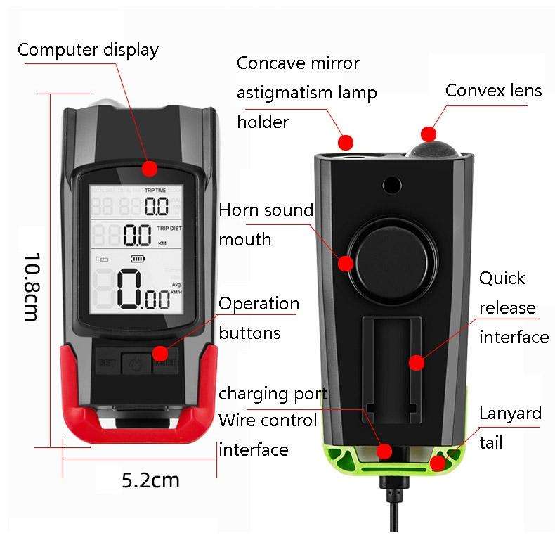 3 In 1 Wireless Bicycle Code Meter Lamp Strong Light Front Light, Colour: Black
