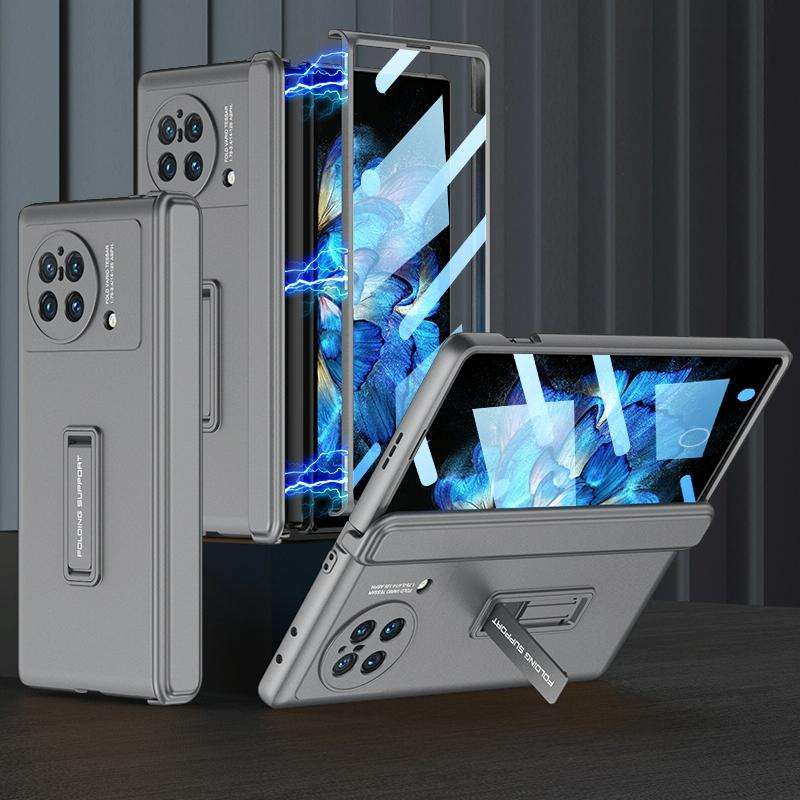 For vivo X Fold GKK Magnetic Hinge Flip Phone Case with Holder(Grey)